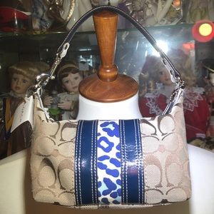 NWT Coach tan signature & navy leopard mini tote